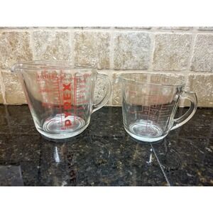 Vintage PYREX 2 Cup & 4 Cup Measuring Cup Cooking Mixing ALL CAPS Glass
